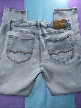 American Eagle Light Blue Denim Jeans with Rainbow Pocket Stitching